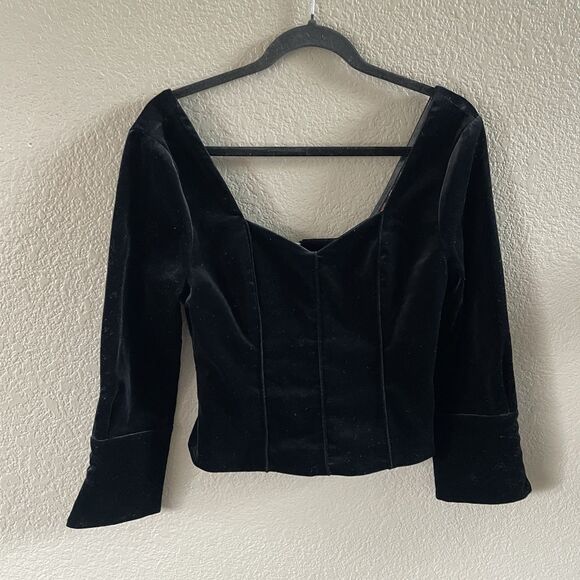 FRAME Blouse Womens Small Black velvet sweetheart neck Exposed Zipper Party Chic - Picture 3 of 13